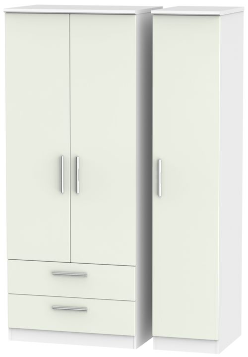 Knightsbridge Cashmere Matt and White 3 Door Triple Wardrobe - LHF 2 Drawers