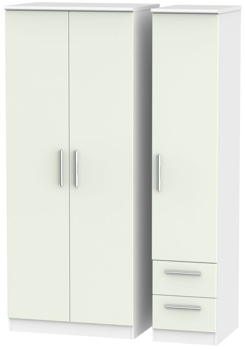 Knightsbridge Cashmere Matt and White 3 Door Triple Wardrobe - RHF 2 Drawers