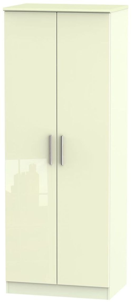 Knightsbridge Cream Gloss 2 Door Plain Tall Wardrobe