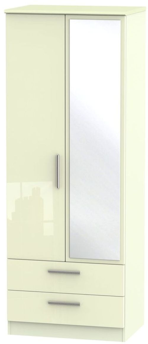 Knightsbridge Wardrobe - 2 Door - 1 Mirror - Tall Combi - Cream Gloss