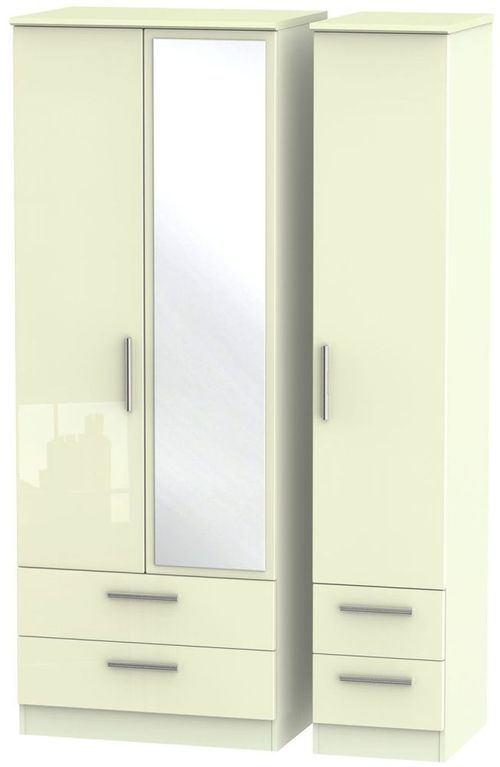 Knightsbridge Wardrobe - 3 Door - 1 Mirror - Tall Combi - Cream Gloss