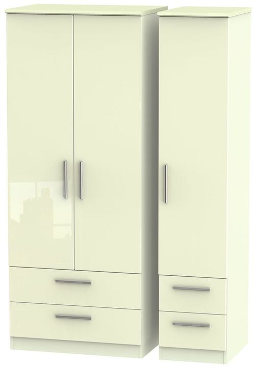 Knightsbridge Wardrobe - 3 Door - 4 Drawers - Triple - Cream Gloss
