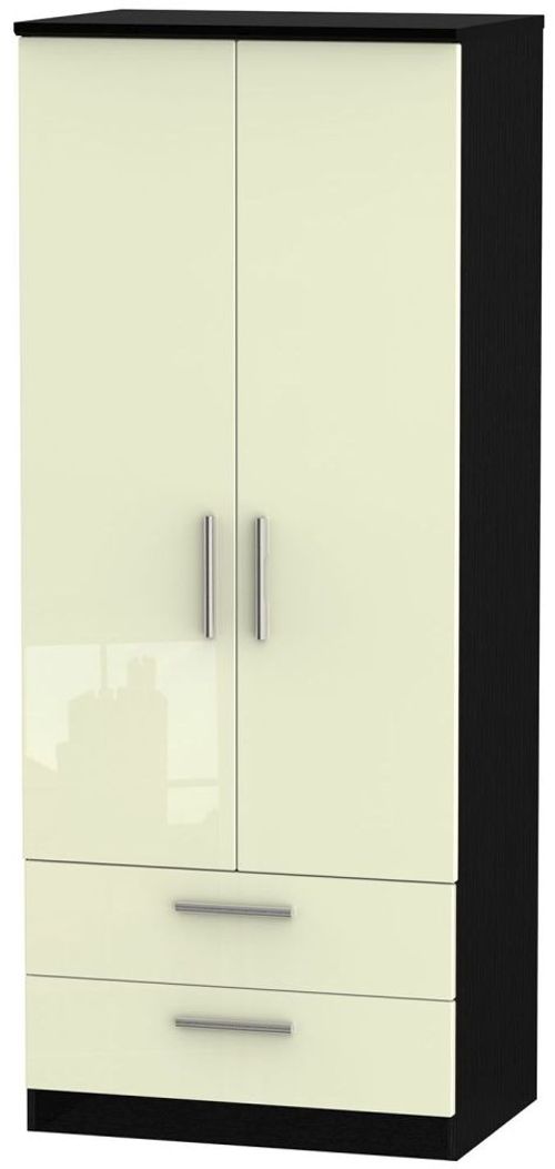 Knightsbridge Cream Gloss and Black 2 Door 2 Drawer Double Wardrobe