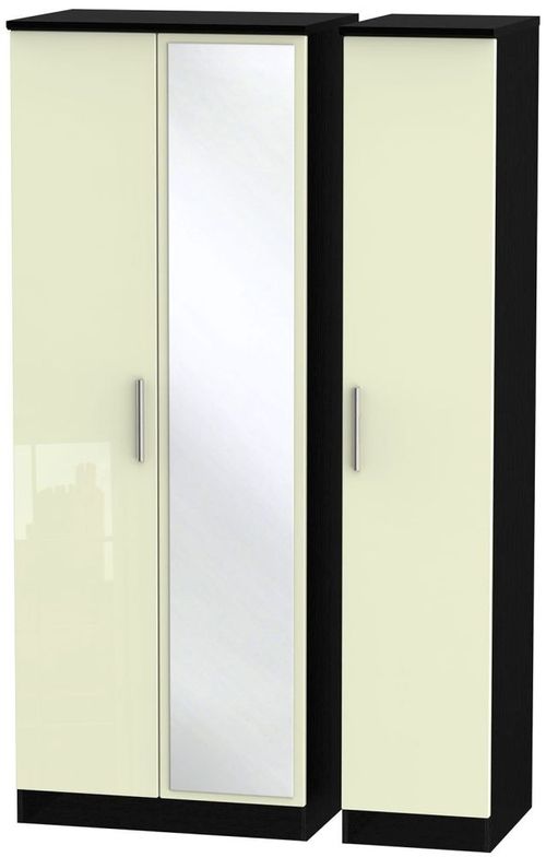 Knightsbridge Cream Gloss and Black 3 Door Tall Triple Wardrobe - 1 Mirror