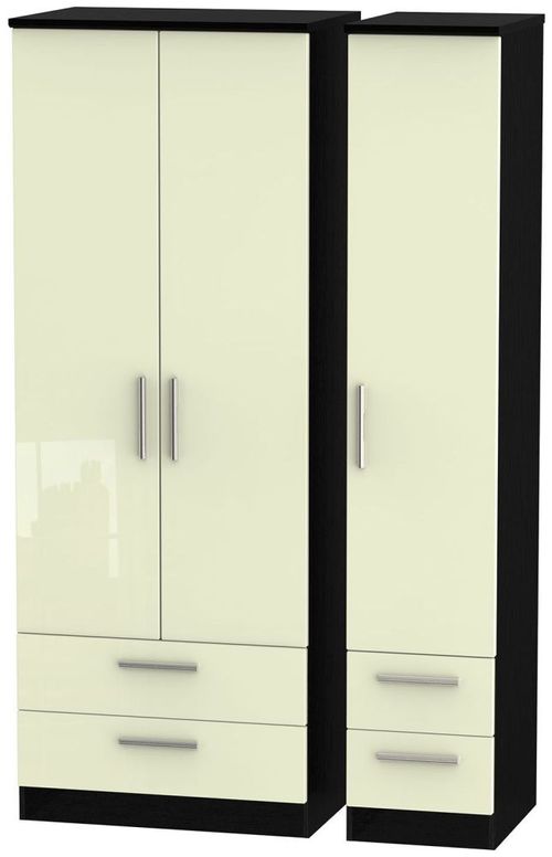 Knightsbridge Cream Gloss and Black 3 Door Tall Triple Wardrobe - 4 Drawers