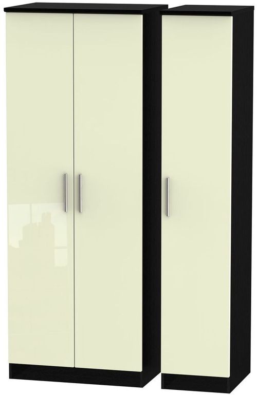 Knightsbridge Cream Gloss and Black 3 Door Tall Triple Wardrobe