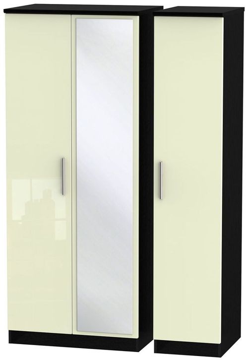Knightsbridge Cream Gloss and Black 3 Door Triple Wardrobe - 1 Mirror