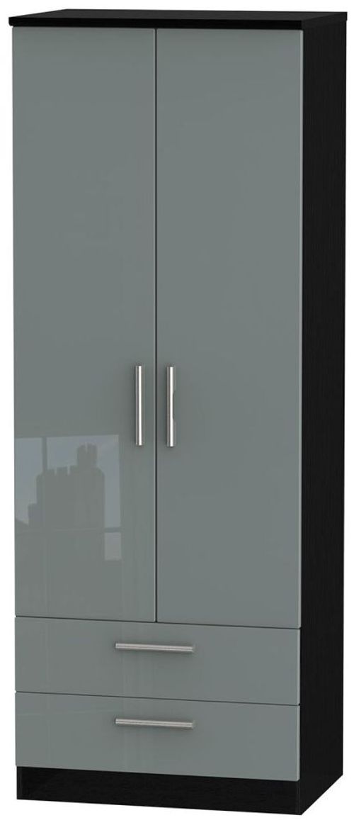 Knightsbridge Grey Gloss and Black 2 Door 2 Drawer Tall Wardrobe