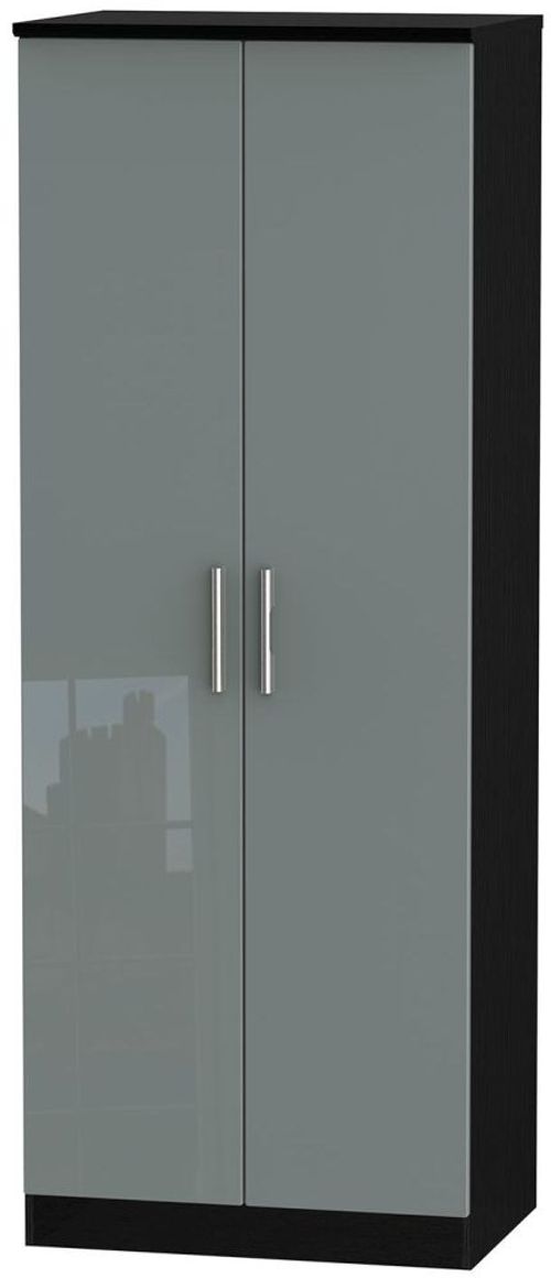Knightsbridge Grey Gloss and Black 2 Door Plain Tall Wardrobe