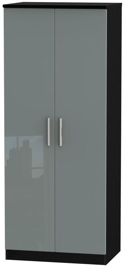 Knightsbridge Grey Gloss and Black 2 Door Plain Wardrobe