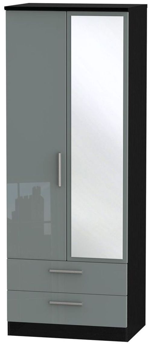 Knightsbridge Grey Gloss and Black 2 Door Tall Combi Wardrobe - 1 Mirror