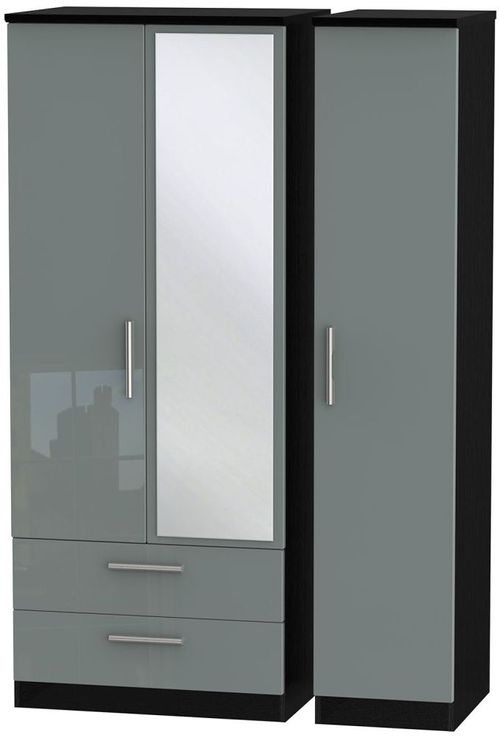 Knightsbridge Grey Gloss and Black 3 Door Combi Wardrobe - 1 Mirror and LHF 2 Drawers