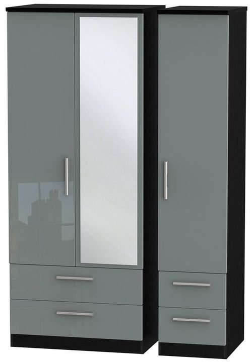 Knightsbridge Grey Gloss and Black 3 Door Combi Wardrobe - 1 Mirror