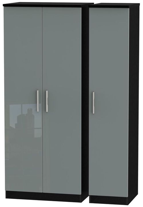 Knightsbridge Grey Gloss and Black 3 Door Triple Wardrobe