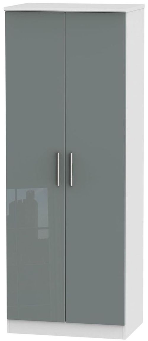 Knightsbridge Grey Gloss and White 2 Door Plain Tall Wardrobe