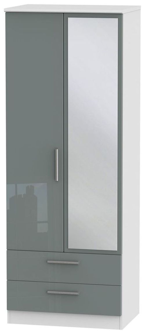 Knightsbridge Grey Gloss and White 2 Door Tall Combi Wardrobe - 1 Mirror