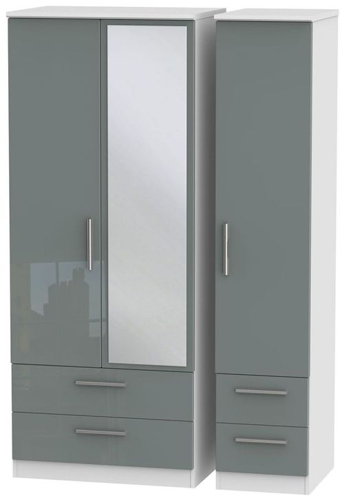 Knightsbridge Grey Gloss and White 3 Door Combi Wardrobe - 1 Mirror