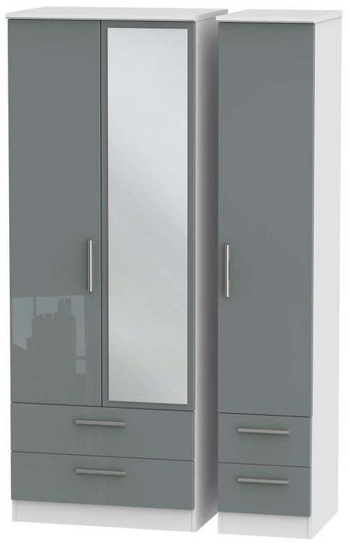 Knightsbridge Grey Gloss and White 3 Door Tall Combi Wardrobe - 1 Mirror