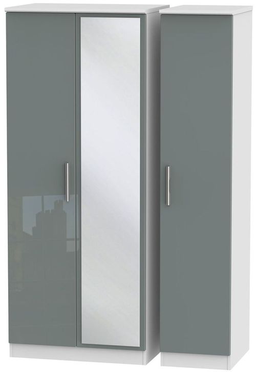 Knightsbridge Grey Gloss and White 3 Door Triple Wardrobe - 1 Mirror