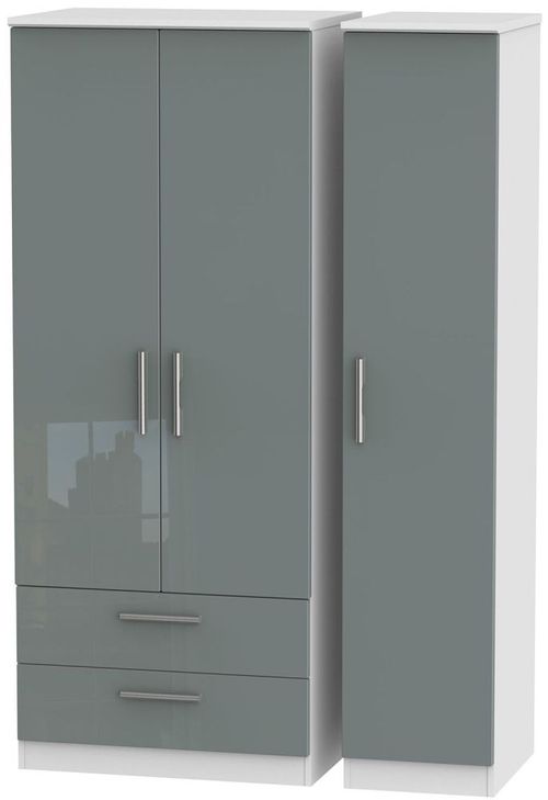 Knightsbridge Grey Gloss and White 3 Door Triple Wardrobe - LHF 2 Drawers