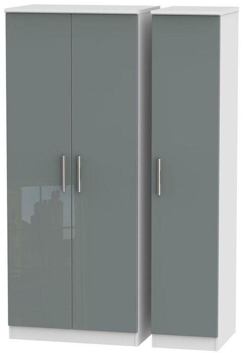 Knightsbridge Grey Gloss and White 3 Door Triple Wardrobe