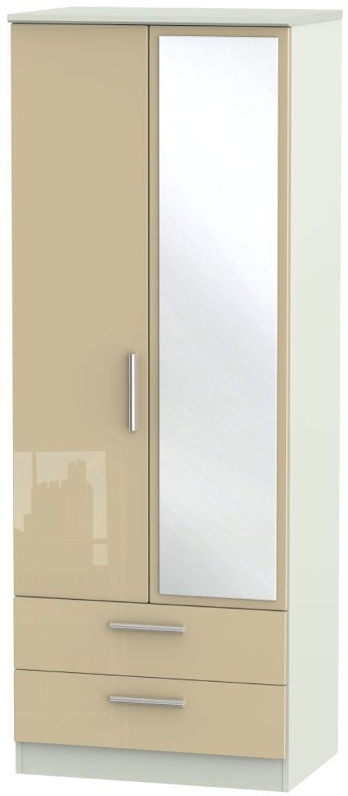 Knightsbridge Mushroom and Cashmere Matt 2 Door Tall Combi Wardrobe - 1 Mirror