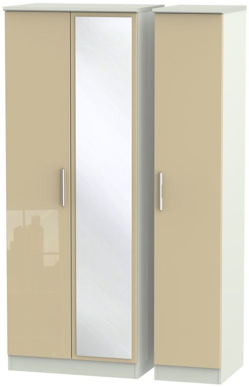 Knightsbridge Mushroom and Cashmere Matt 3 Door Tall Triple Wardrobe - 1 Mirror
