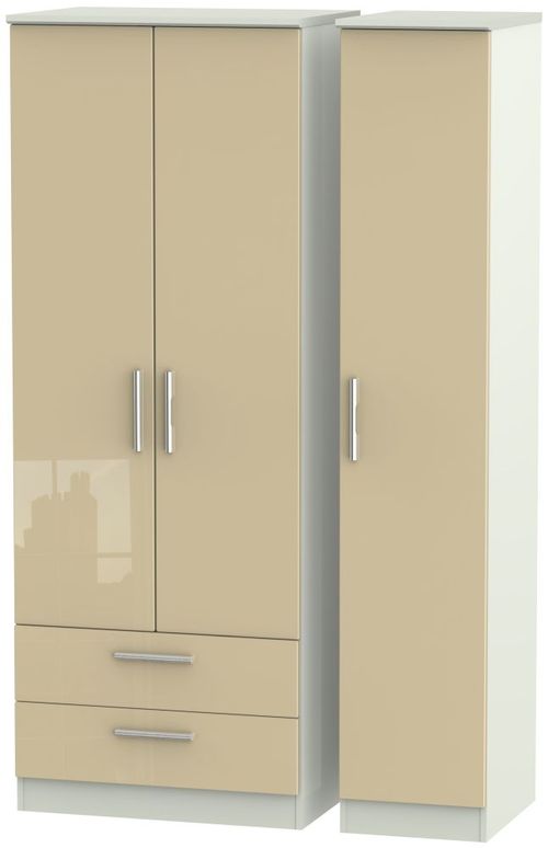 Knightsbridge Mushroom and Cashmere Matt 3 Door Tall Triple Wardrobe - LHF 2 Drawers