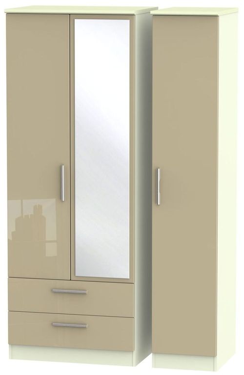 Knightsbridge Mushroom and Cream 3 Door Tall Combi Wardrobe - 1 Mirror and LHF 2 Drawers