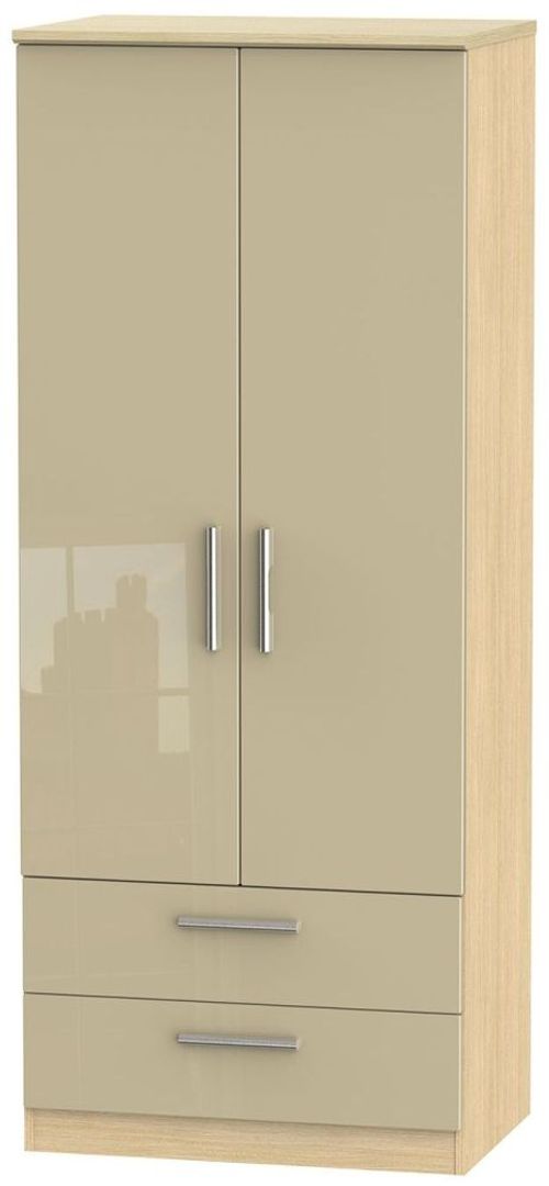 Knightsbridge Mushroom and Light Oak 2 Door 2 Drawer Double Wardrobe