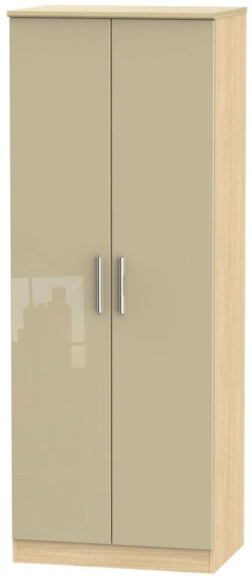 Knightsbridge Mushroom and Light Oak 2 Door Plain Tall Wardrobe