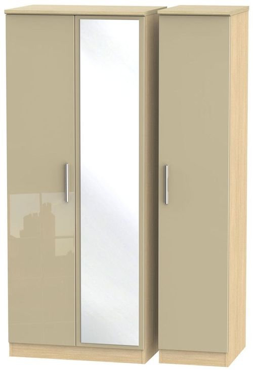 Knightsbridge Mushroom and Light Oak 3 Door Triple Wardrobe - 1 Mirror