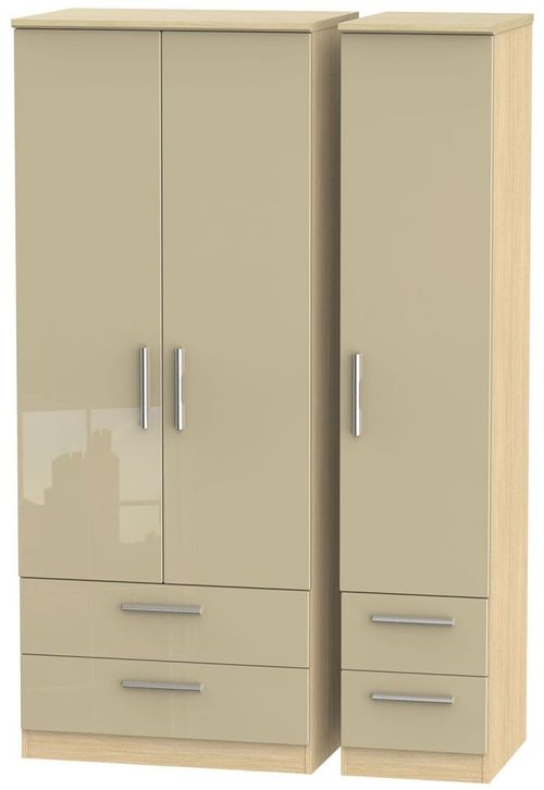 Knightsbridge Mushroom and Light Oak 3 Door Triple Wardrobe - 4 Drawers