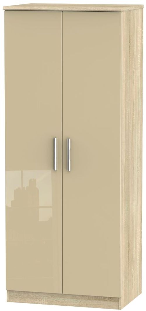 Knightsbridge Mushroom and Oak Effect 2 Door Plain Wardrobe