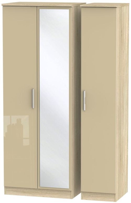 Knightsbridge Mushroom and Oak Effect 3 Door Tall Triple Wardrobe - 1 Mirror
