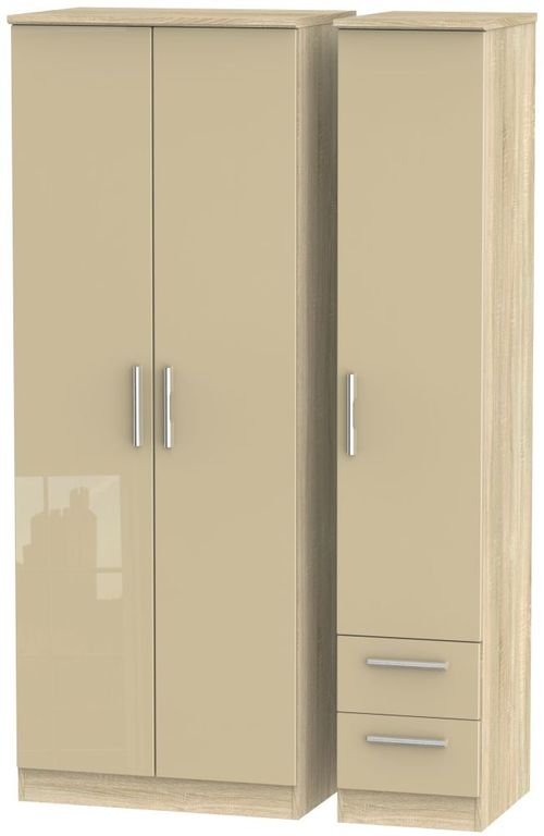 Knightsbridge Mushroom and Oak Effect 3 Door Tall Triple Wardrobe - RHF 2 Drawers