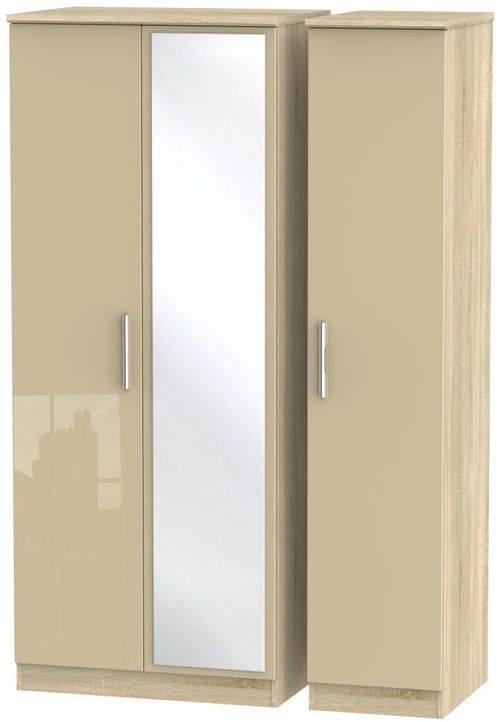 Knightsbridge Mushroom and Oak Effect 3 Door Triple Wardrobe - 1 Mirror