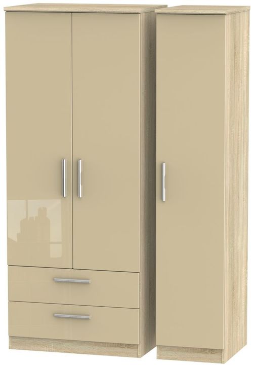 Knightsbridge Mushroom and Oak Effect 3 Door Triple Wardrobe - LHF 2 Drawers
