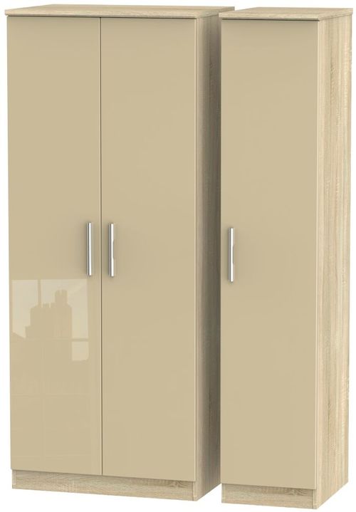 Knightsbridge Mushroom and Oak Effect 3 Door Triple Wardrobe