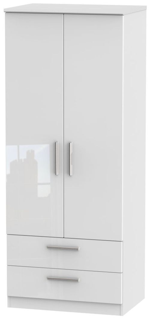 Knightsbridge White Gloss 2 Door 2 Drawer Double Wardrobe