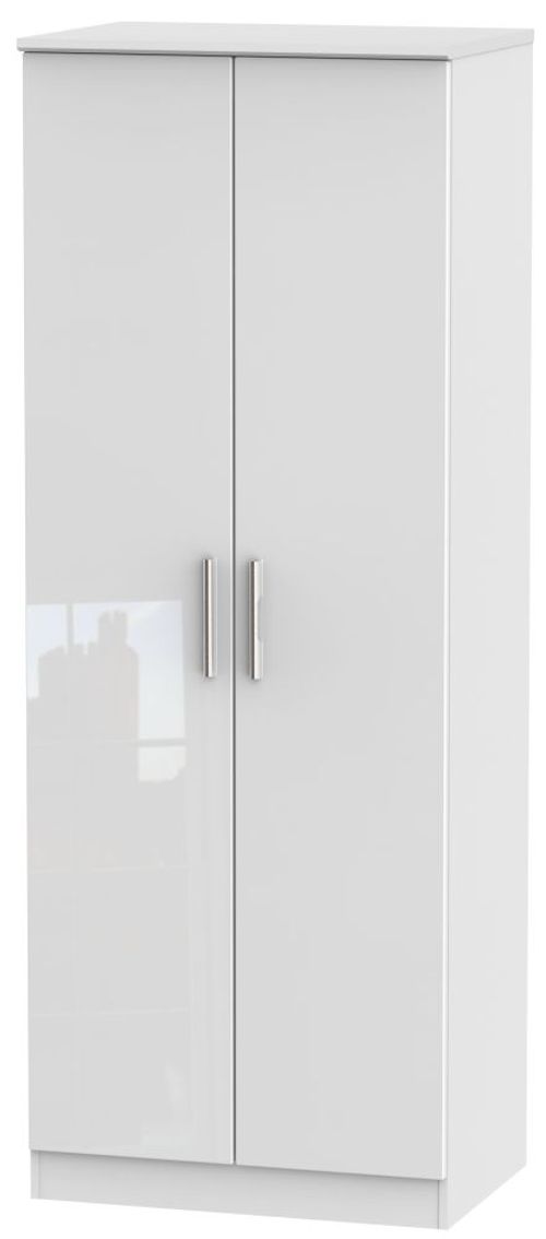 Knightsbridge White Gloss 2 Door Plain Tall Wardrobe