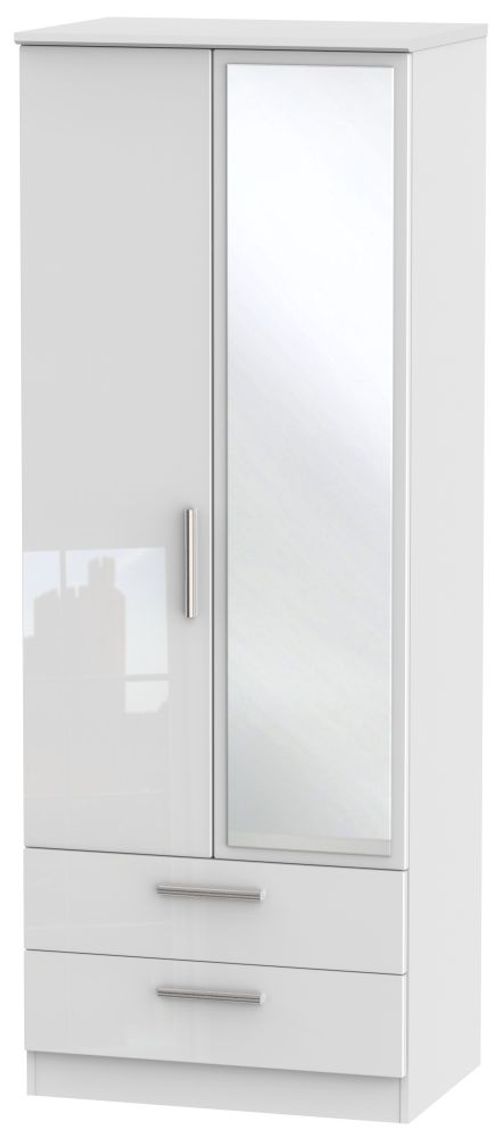 Knightsbridge White Gloss 2 Door Tall Combi Wardrobe - 1 Mirror