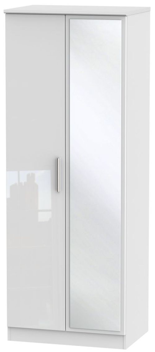 Knightsbridge White Gloss 2 Door Tall Wardrobe - 1 Mirror