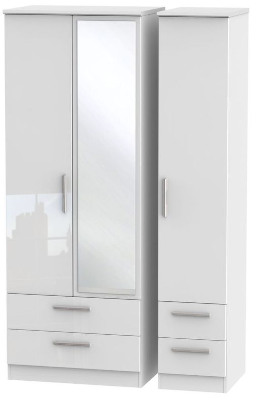 Knightsbridge White Gloss 3 Door Tall Combi Wardrobe - 1 Mirror