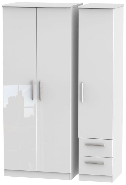 Knightsbridge White Gloss 3 Door Triple Wardrobe - RHF 2 Drawers