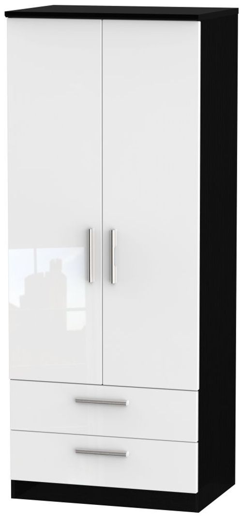 Knightsbridge White Gloss and Black 2 Door 2 Drawer Double Wardrobe