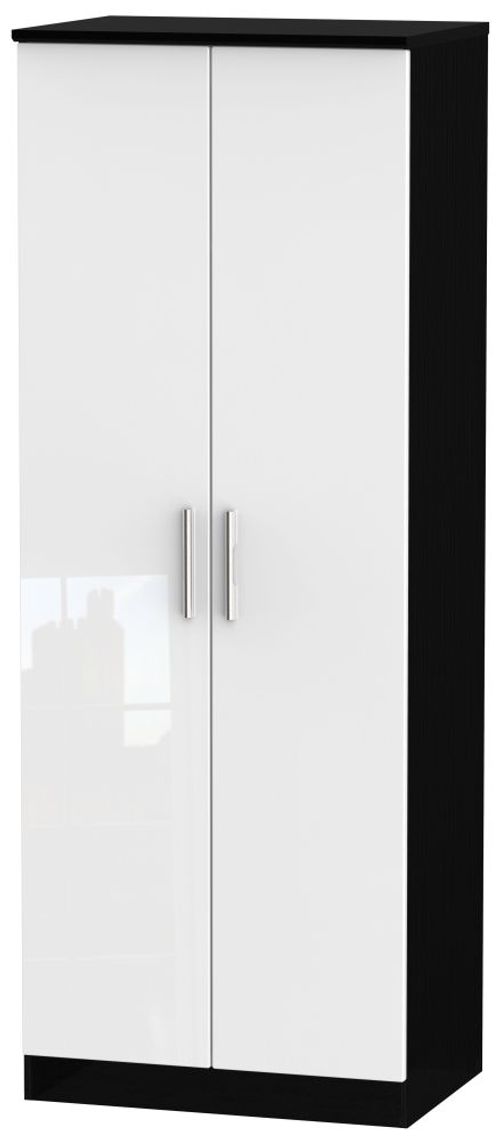 Knightsbridge White Gloss and Black 2 Door Plain Tall Wardrobe