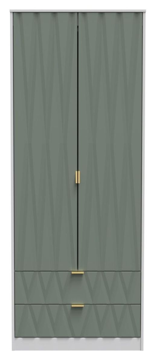 Las Vegas White and Green 2 Door 2 Drawer Tall Wardrobe