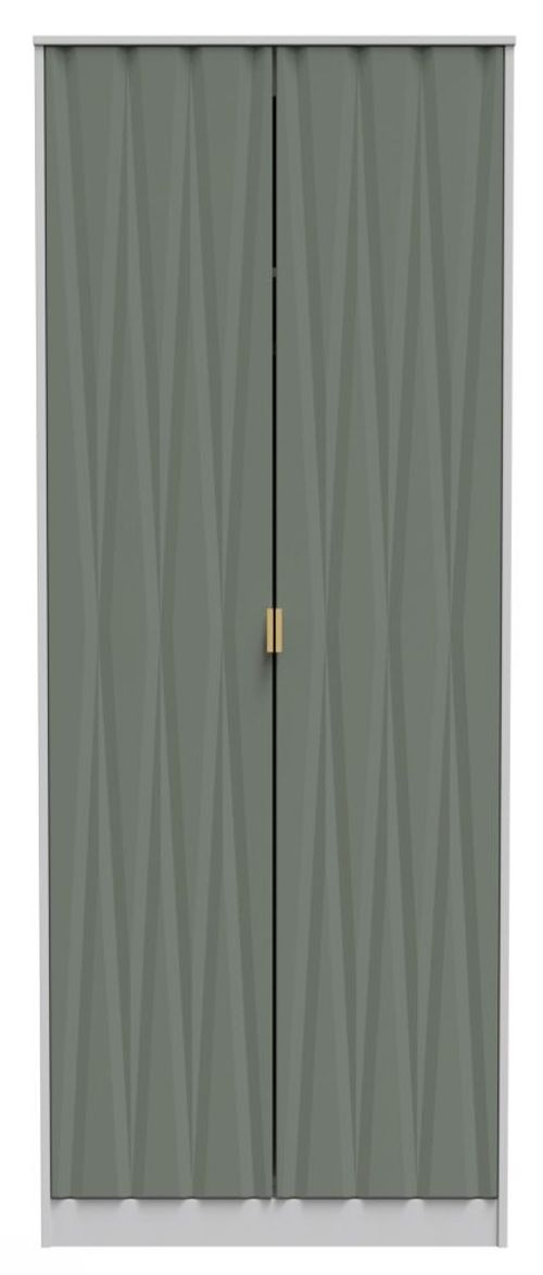 Las Vegas White and Green 2 Door Plain Tall Wardrobe