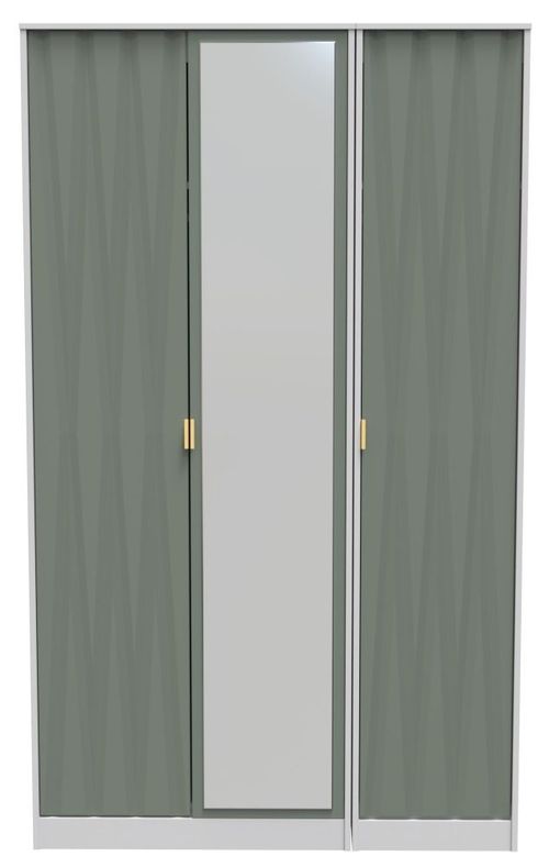 Las Vegas White and Green 3 Door Tall Triple Wardrobe - 1 Mirror
